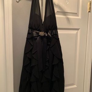 Ruffle Halter Black Holiday/Prom Dress